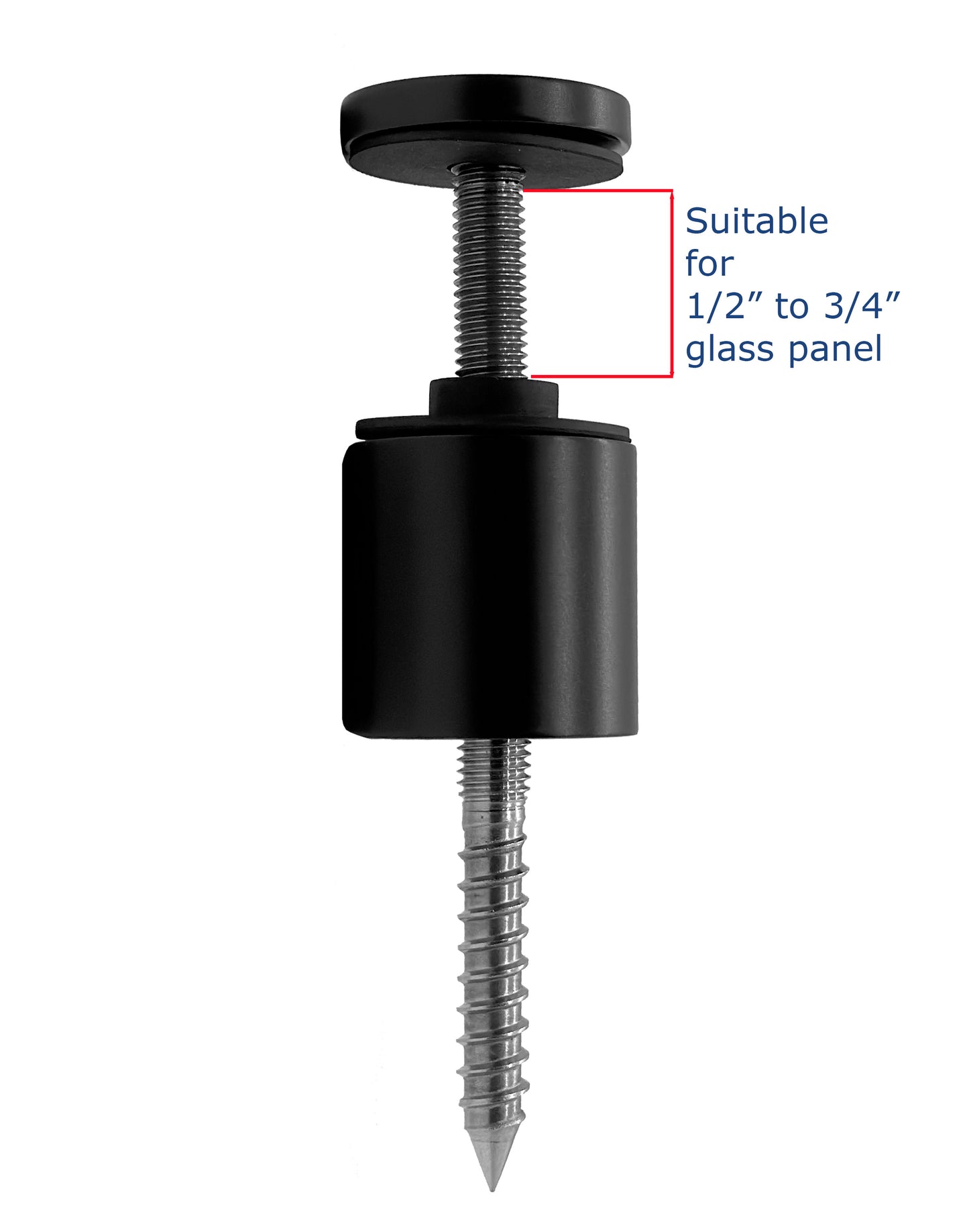 Solid Standoff for Glass Railing Adapter 1.5" Dia with screw Black Matte (G1040-150-FIX-BLK)