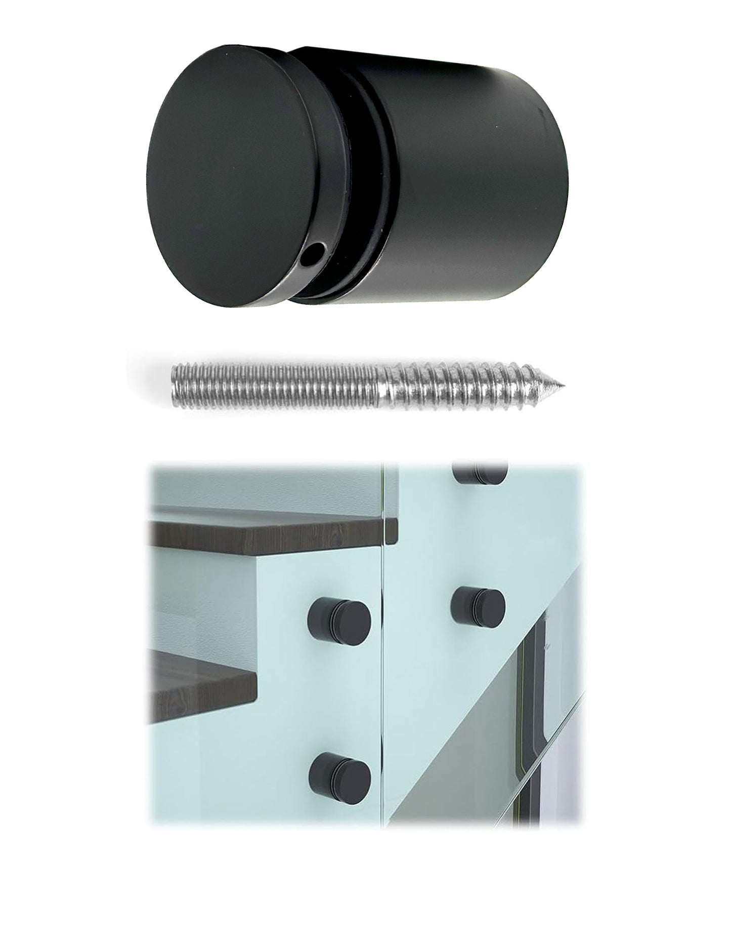 Solid Standoff for Glass Railing Adapter 1.5" Dia with screw Black Matte (G1040-150-FIX-BLK)