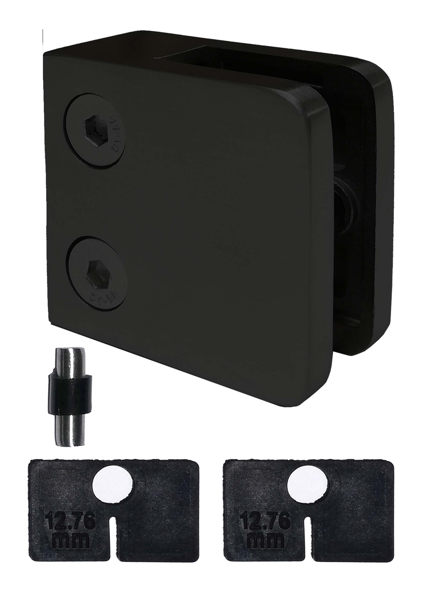 Satin Black 316 Grade Square Flat Post Glass Clamp 2 1/8" x 2 1/8" for 3/8" or 1/2" Glass Satin Finish (G1090-BLK)