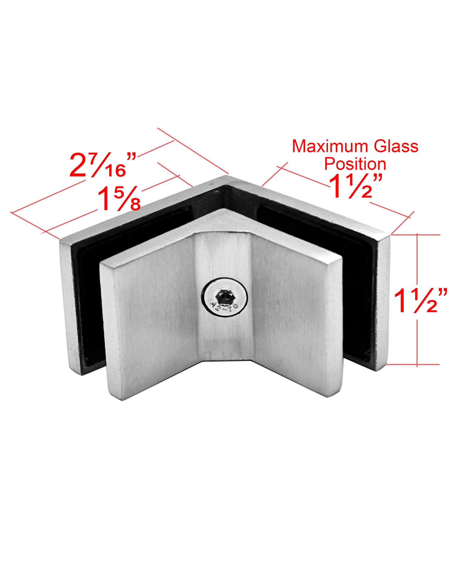 90 Degree 1/2" Glass to Glass Stainless Steel Clamp for Railing  (G1240)